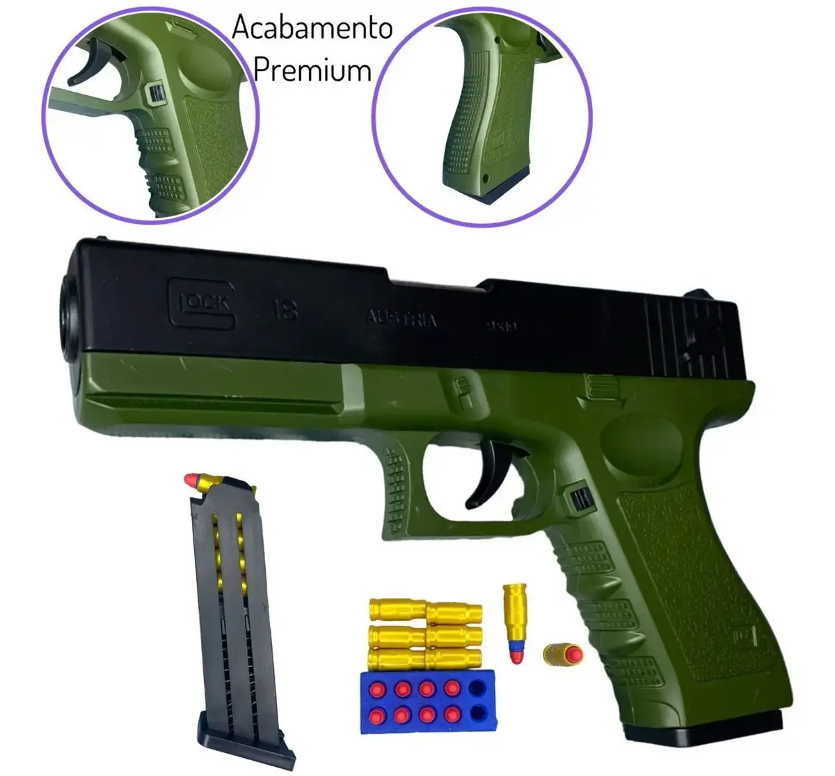 Arma De Brinquedo Pistola Com Dardos E Capsulas Arminha Cor Verde Com Preto thumbnail 2