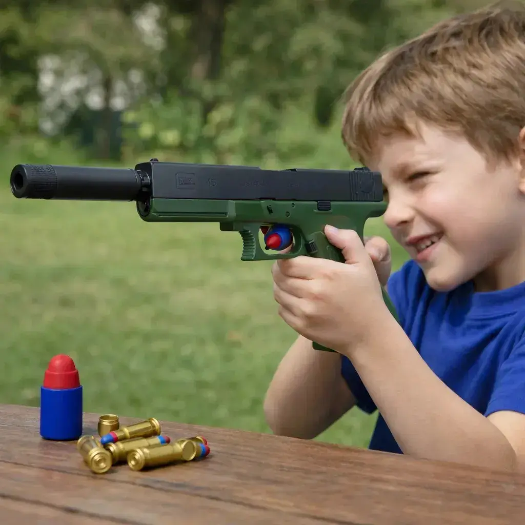 Arma De Brinquedo Pistola Com Dardos E Capsulas Arminha Cor Verde Com Preto thumbnail 3