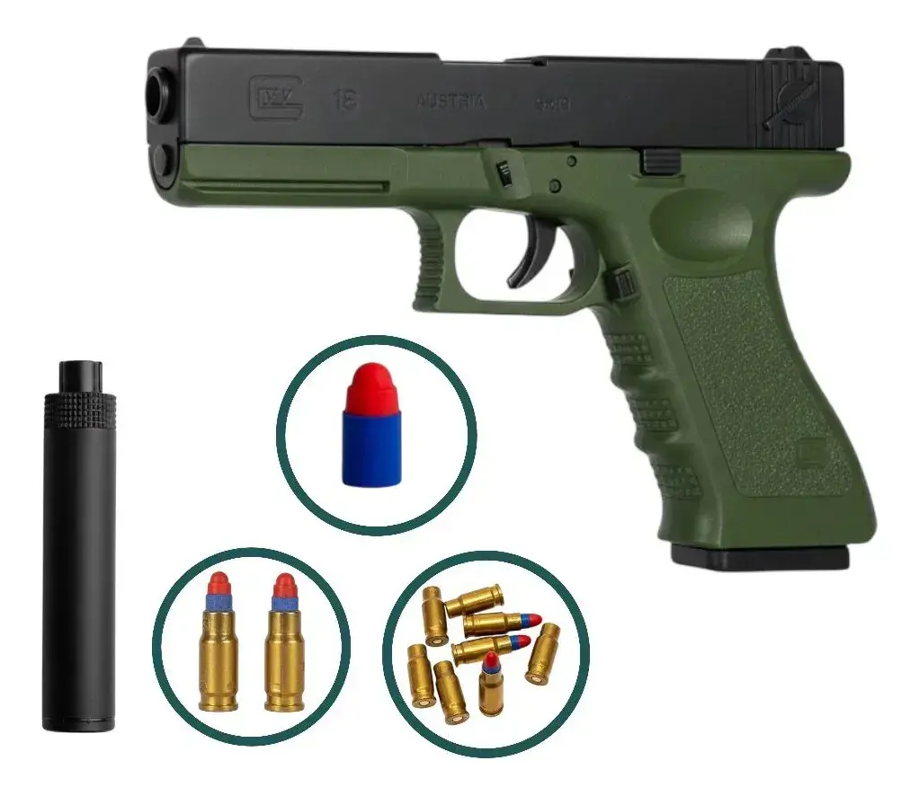Arma De Brinquedo Pistola Com Dardos E Capsulas Arminha Cor Verde Com Preto thumbnail 4