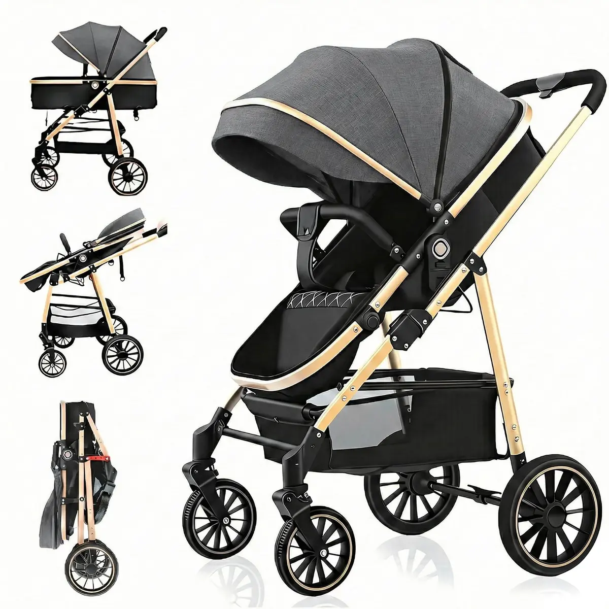 Carrinho de Bebê 2 em 1, Carrinho Bebê Portátil dobrável, Cadeira ajustável, Cesta de dormir removível, Peso máximo suportado 15kg - 1