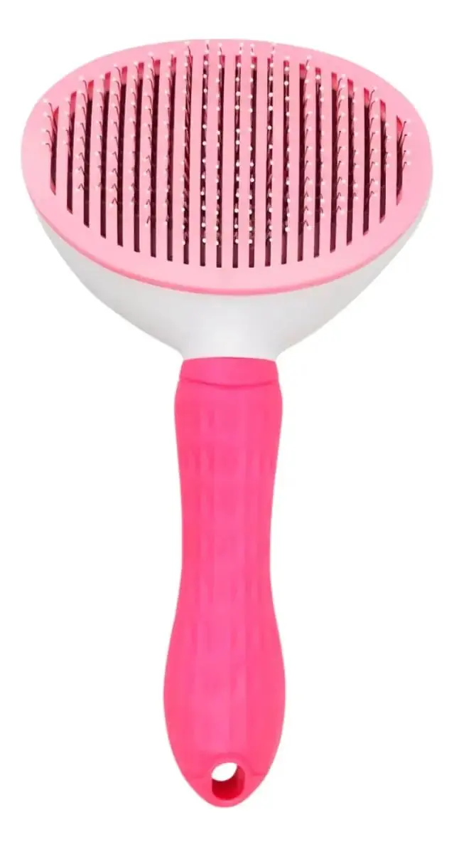 Rasqueadeira Pet Removedor de Pelos com Autolimpeza Escova Massageadora Aço Inox Cabo Ergonômico Rosa (Rosa)