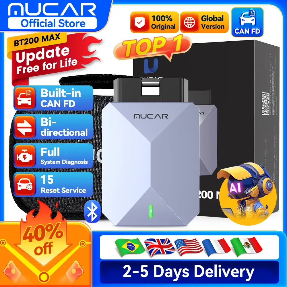 Atualização gratuita vitalícia MUCAR BT200 Max OBD2 Scanner CAN FD Controle bidirecional Todo o sistema Ferramenta de diagnóstico 15 Redefinir para todos os carros - 1