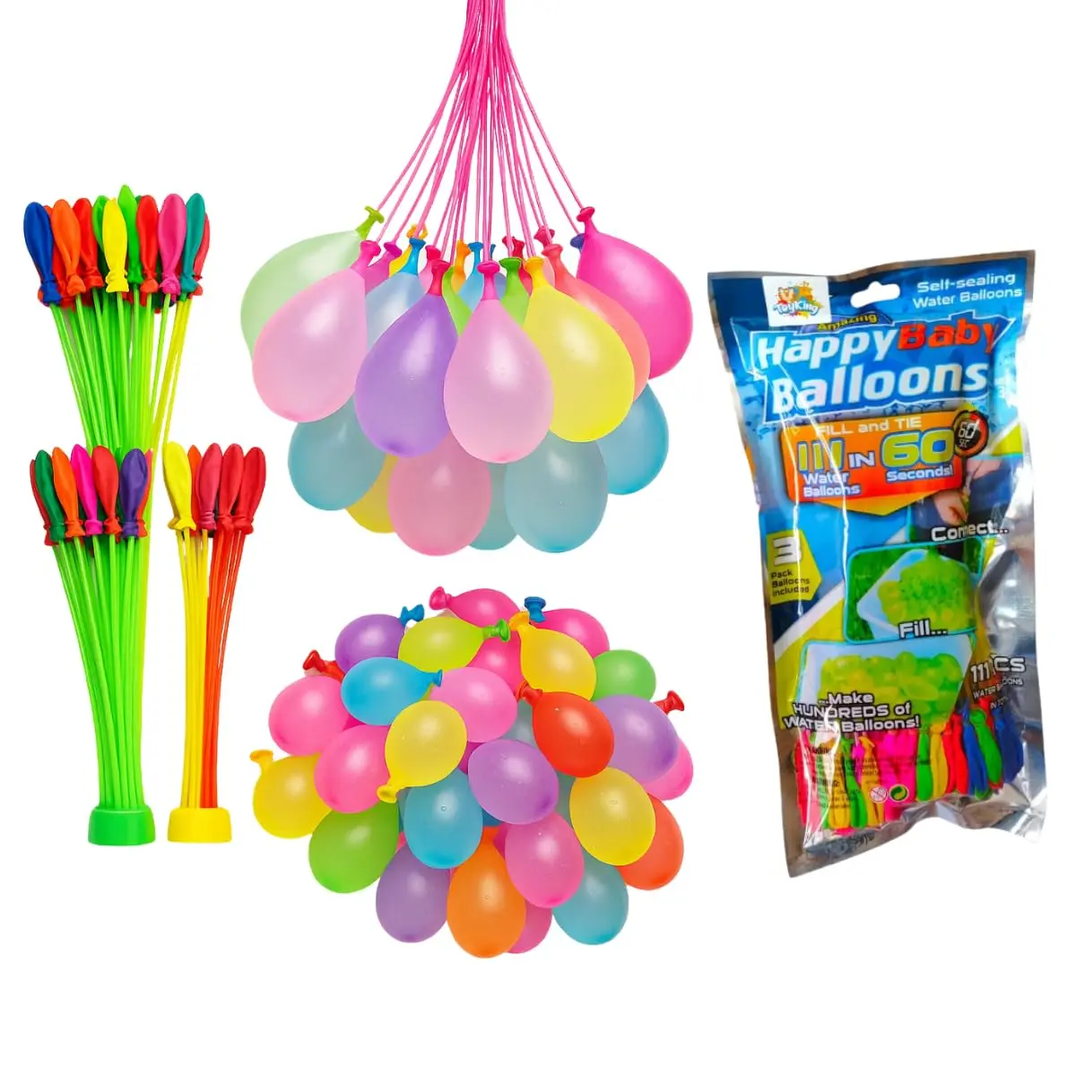 Kit 111 Balões de Água Coloridos para Guerra de Água Festas Verão | Brincadeiras infantis resistentes e rápidos de encher, ideal para diversão em festas de verão - 1