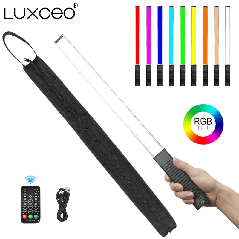 LUXCEO Varinha de luz portátil de LED para fotografia, luz de vídeo LED 1000 lúmens CRI 95+ USB recarregável com controle remoto, bolsa de transporte, temperatura de cor ajustável 3000K-6000K e 36 cores