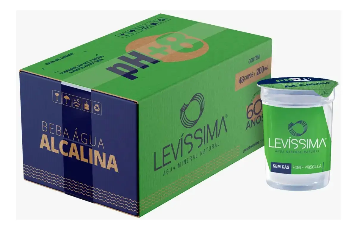 Água Mineral Natural Levíssima Copo 200 Ml Ph Alto 8,42 caixa 48 und