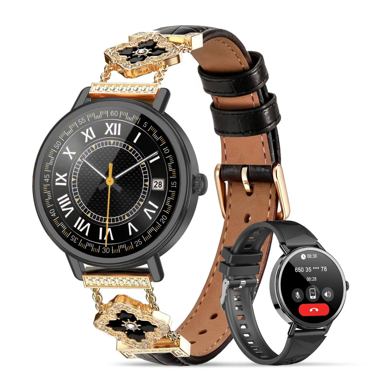 IOWODO Smartwatch Feminino Redondo com Chamadas Bluetooth - Relógio Inteligente, 100+ Modos Esportivos, IP68 - Compatível iPhone/Android