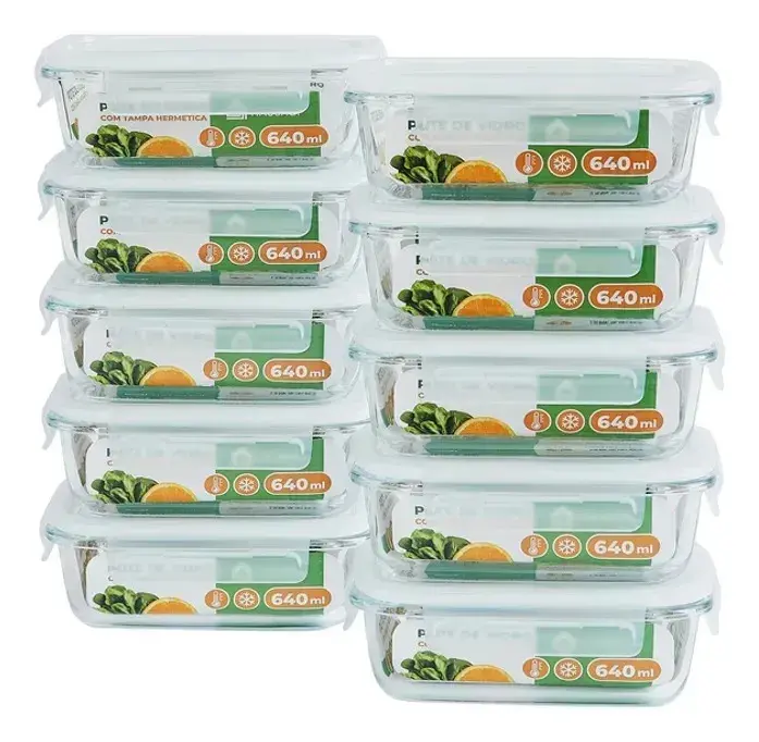 Kit 10 Potes Herméticos De Vidro 640ml Haushop Tampa Vedação Firme Para Geladeira E Despensa Organização Da Cozinha thumbnail 2