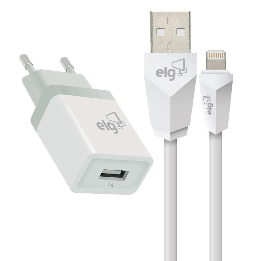Kit Carregador de Parede Universal ELG, Lightning, Bivolt, Preto | Compatível com dispositivos Apple, Cabo para recarga e sincronização
