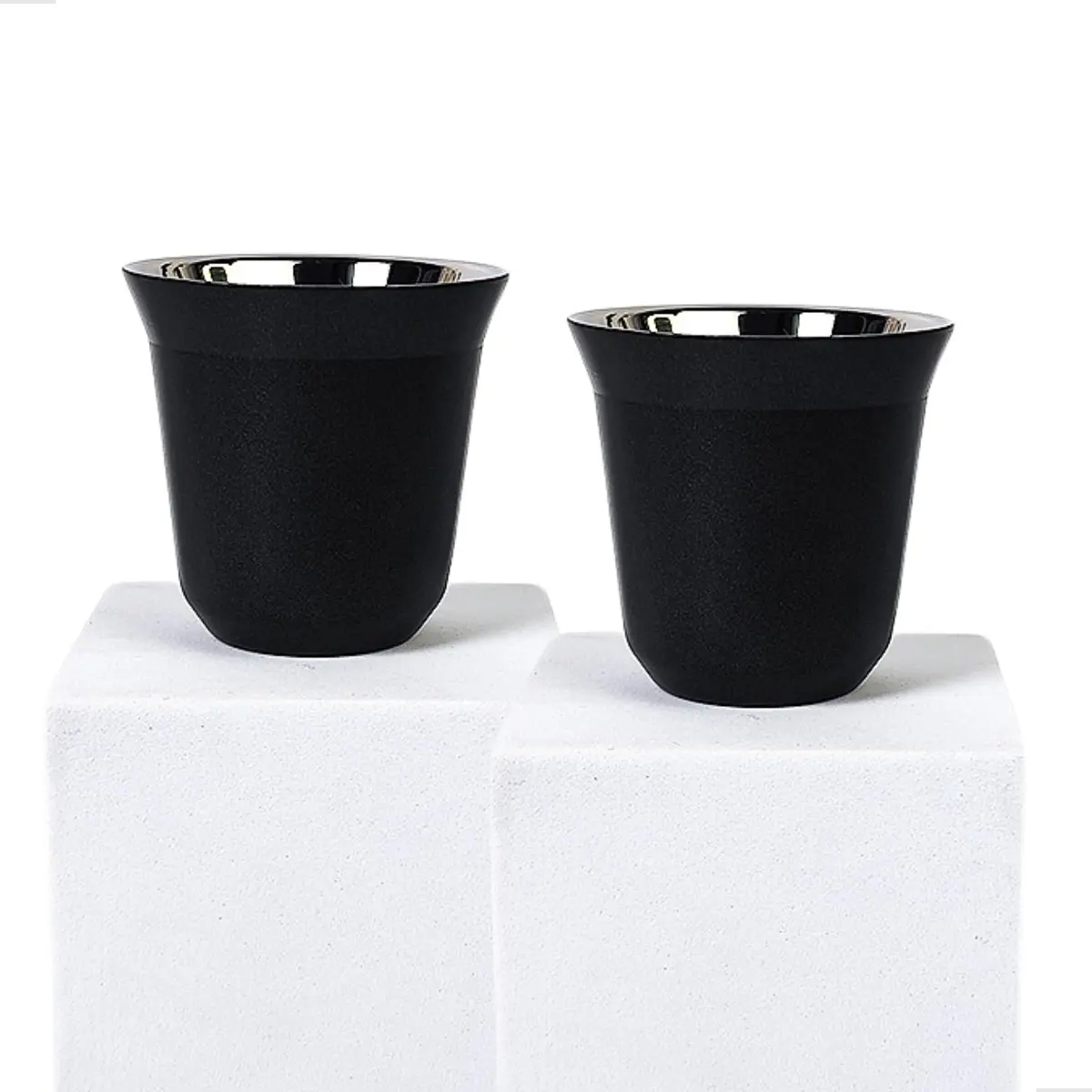 Jogo Xícaras Café Pixie Espresso, Copo Pixie Térmico de Café 80ml – Xícara Compacta com Camada Dupla de Aço Inox, Não Esquenta as Mãos, Ideal para Cafeteiras, Diversas Cores (Preto, 2 Unidades)