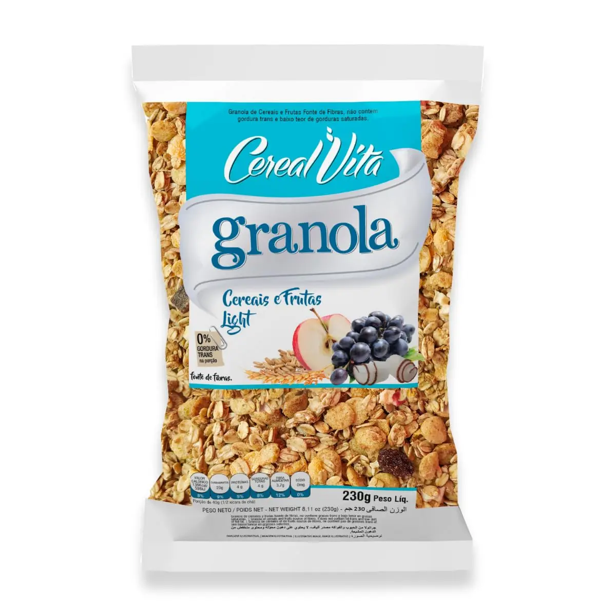 Granola Cereais E Frutas Light Cereal Vita 230G, Granola De Cereais E Frutas Light, Azul, Fonte De Fibras Com Zero Gordura Trans, Nutrindo Saúde Com Ingredientes Naturais