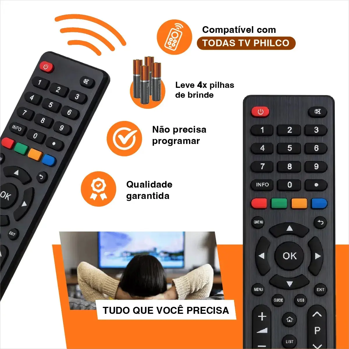 Kit 2 Controles Remotos Para Tv Philco Smart Netflix YouTube Pilhas Inclusas Teclas GloboPlay Amazon Atacado thumbnail 3