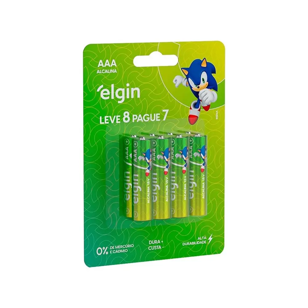 Pilha Alcalina AAA com 8 Unidades, Elgin, Alcalina, 1.5V