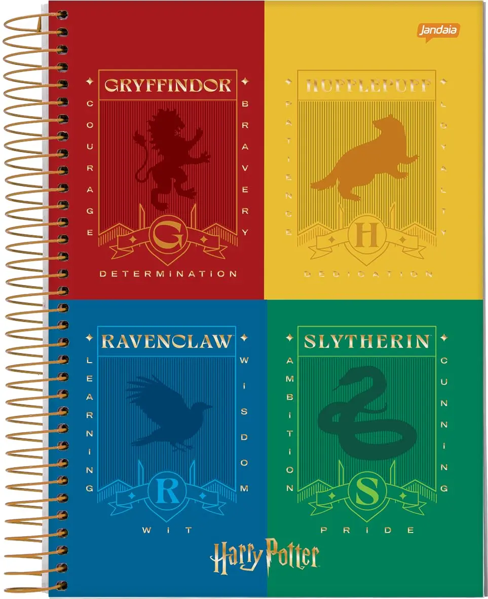 Jandaia - Caderno Espiral Universitário CD 1 Matéria 96 Fls Harry Potter 4 Casas FSC