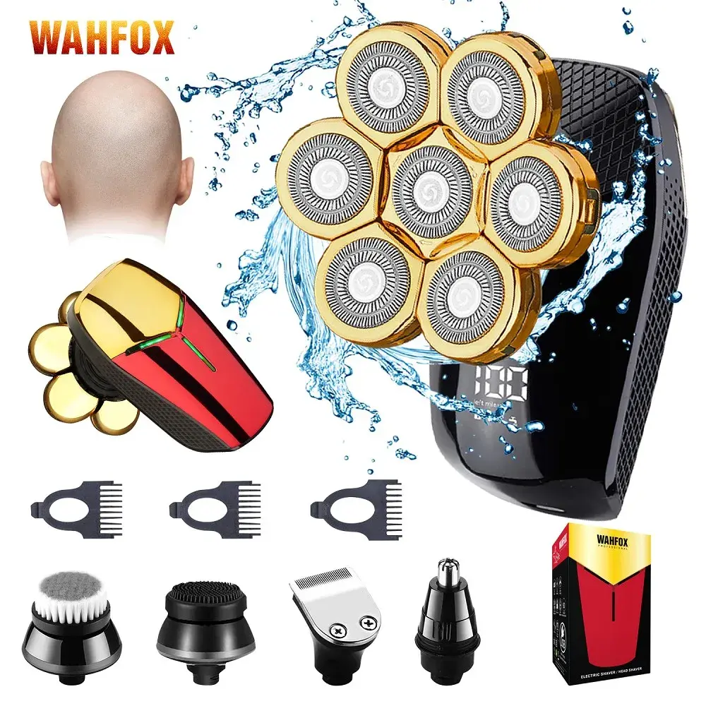 WAHFOX Barbeador Elétrico Masculino 7D com 7 Lâminas Independentes, Cabeça Flutuante, À Prova D'água, Máquina Aparadora de Barba Nova - 1
