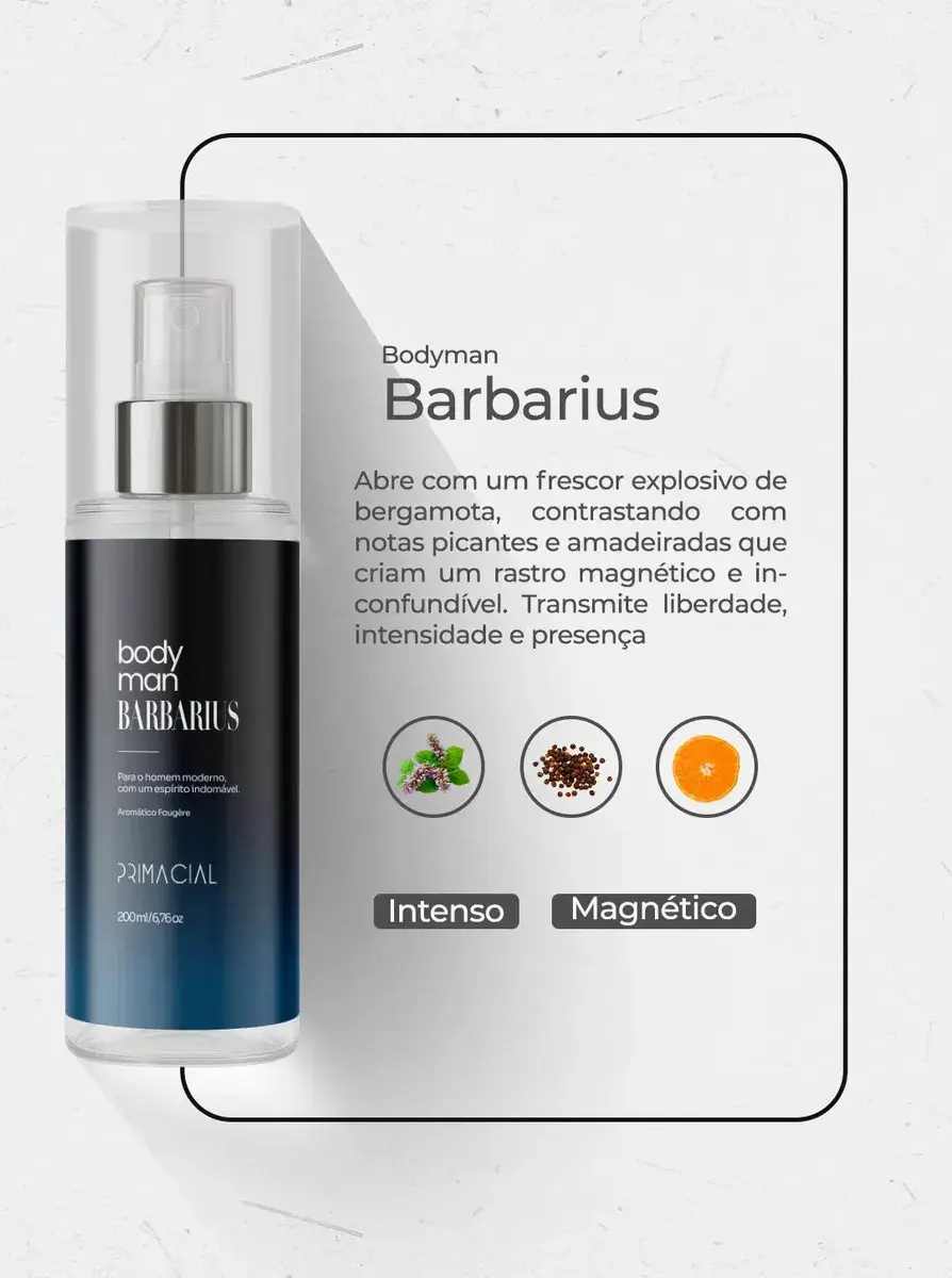 BODY SPLASH MASCULINO BARBARIUS 200ML - PRIMACIAL PERFUME AMADEIRADO thumbnail 3