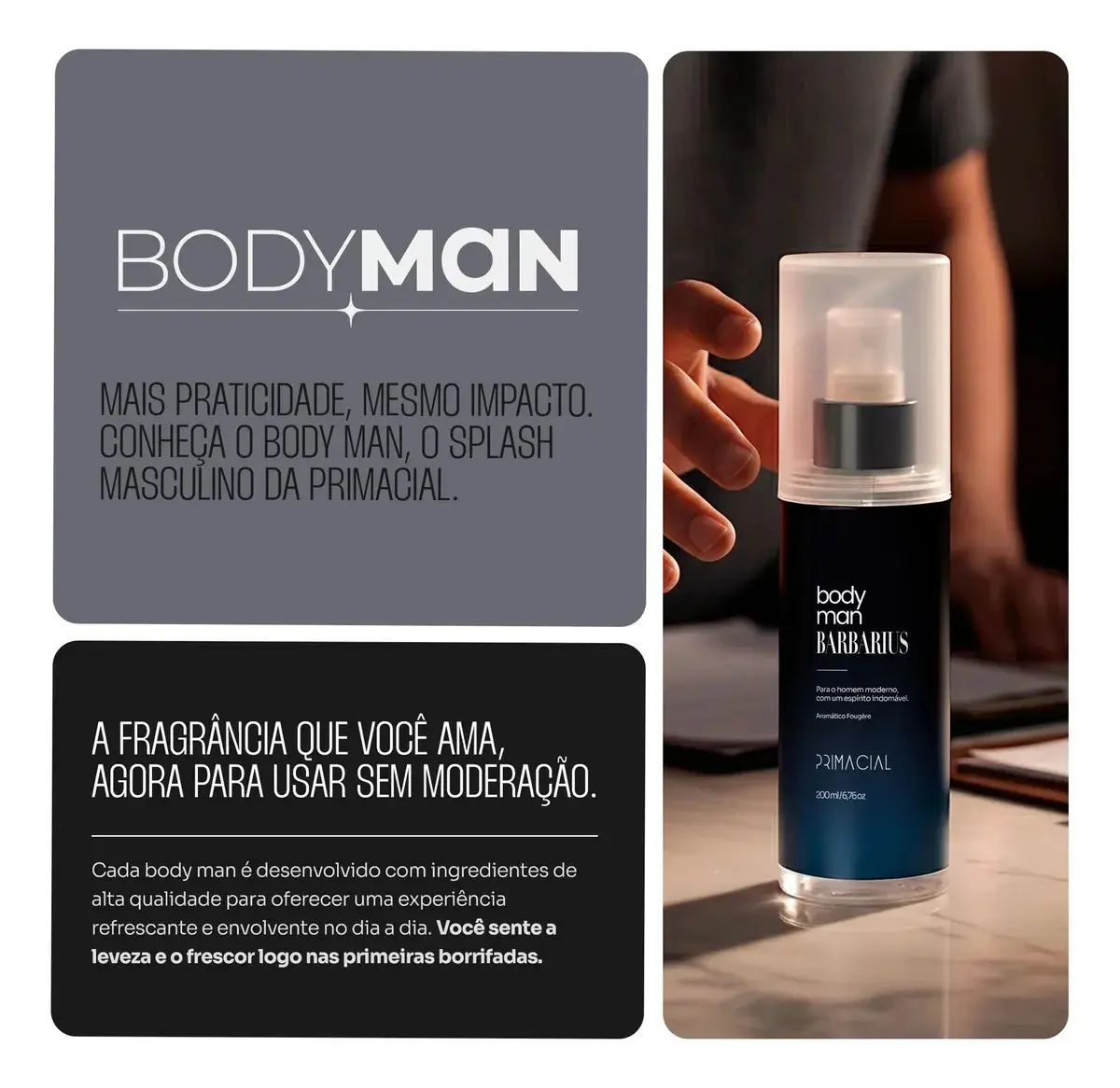 BODY SPLASH MASCULINO BARBARIUS 200ML - PRIMACIAL PERFUME AMADEIRADO thumbnail 7