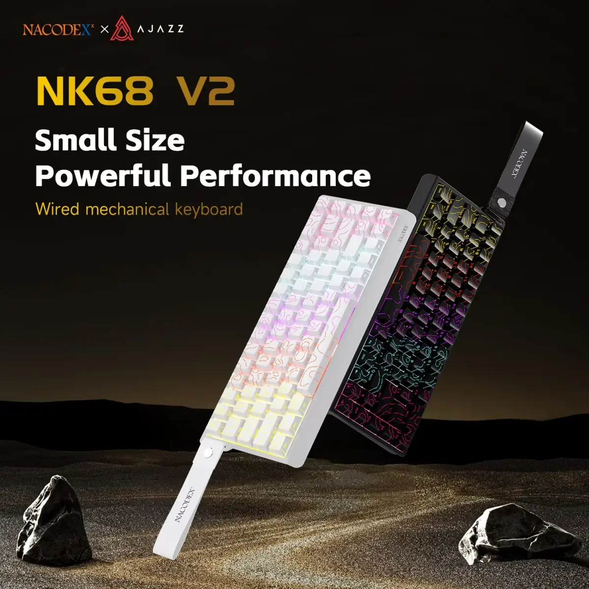 Teclado Mecânico AJAZZ NK68V2 com Fio, Modo Único, Portátil para Jogos, RGB, Hot-Swappable, Leve para PC - 1
