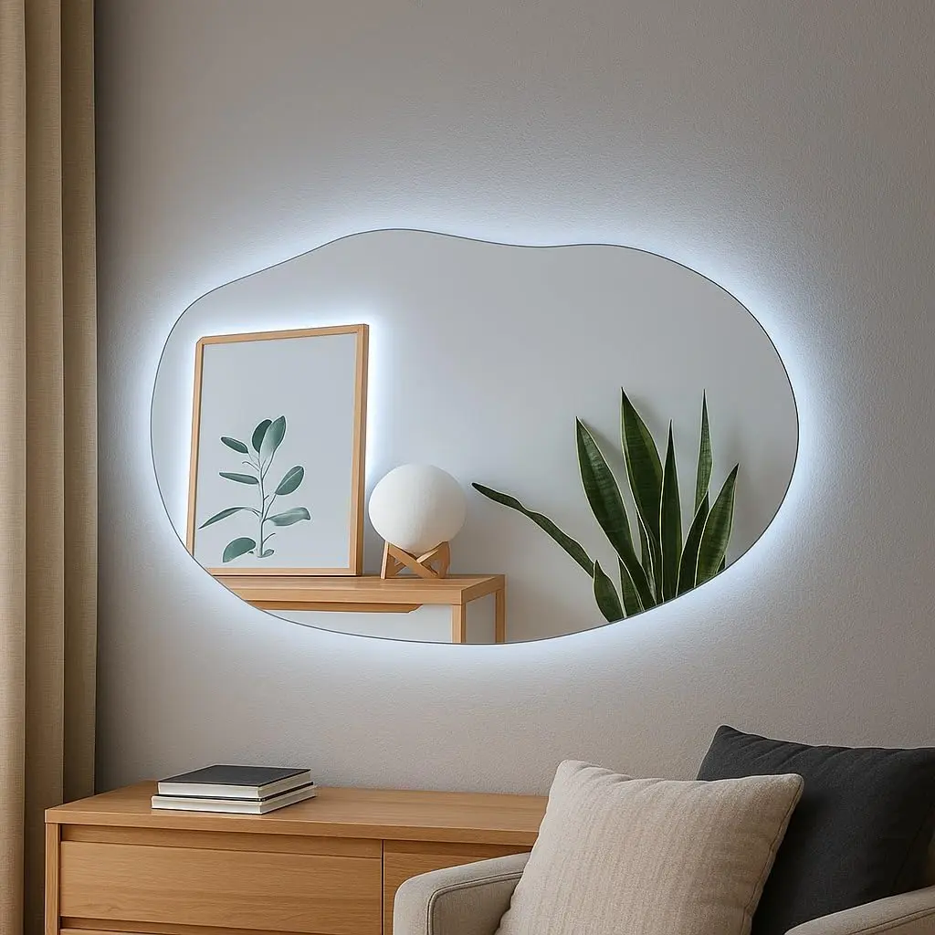 Espelho Decorativo Orgânico com LED Bivolt 90x60cm com Suporte para Fixação posição Horizontal