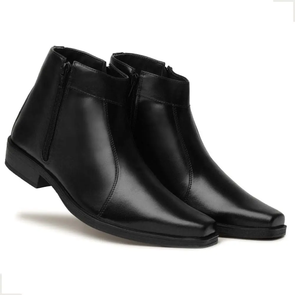 Bota Social Masculina Cano Curto Bico Fino Ziper Lateral Confortavel Preta - 1