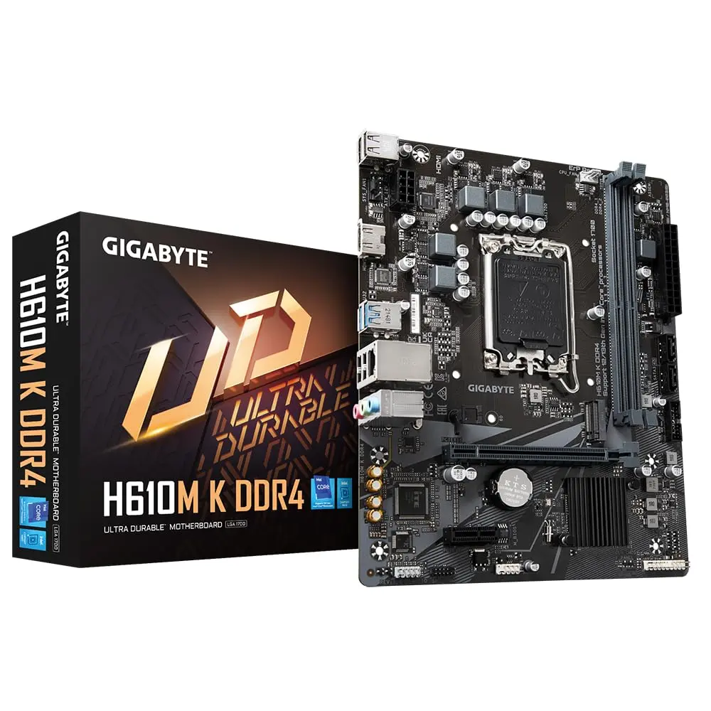 Gigabyte H610M K DDR4 Placa-Mãe Micro-ATX, Socket LGA 1700, DDR4, para Intel Core 12ª/13ª/14ª Geração