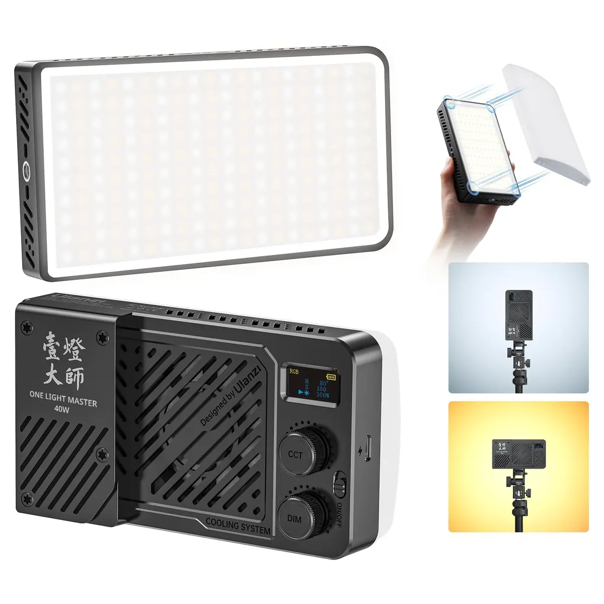 Luz de Vídeo LED Bicolor ULANZI LM-P40, 40W, 2700-6500K, Bateria 5000mAh, 8 Modos de Cena, para Câmera, YouTube, Vlogging