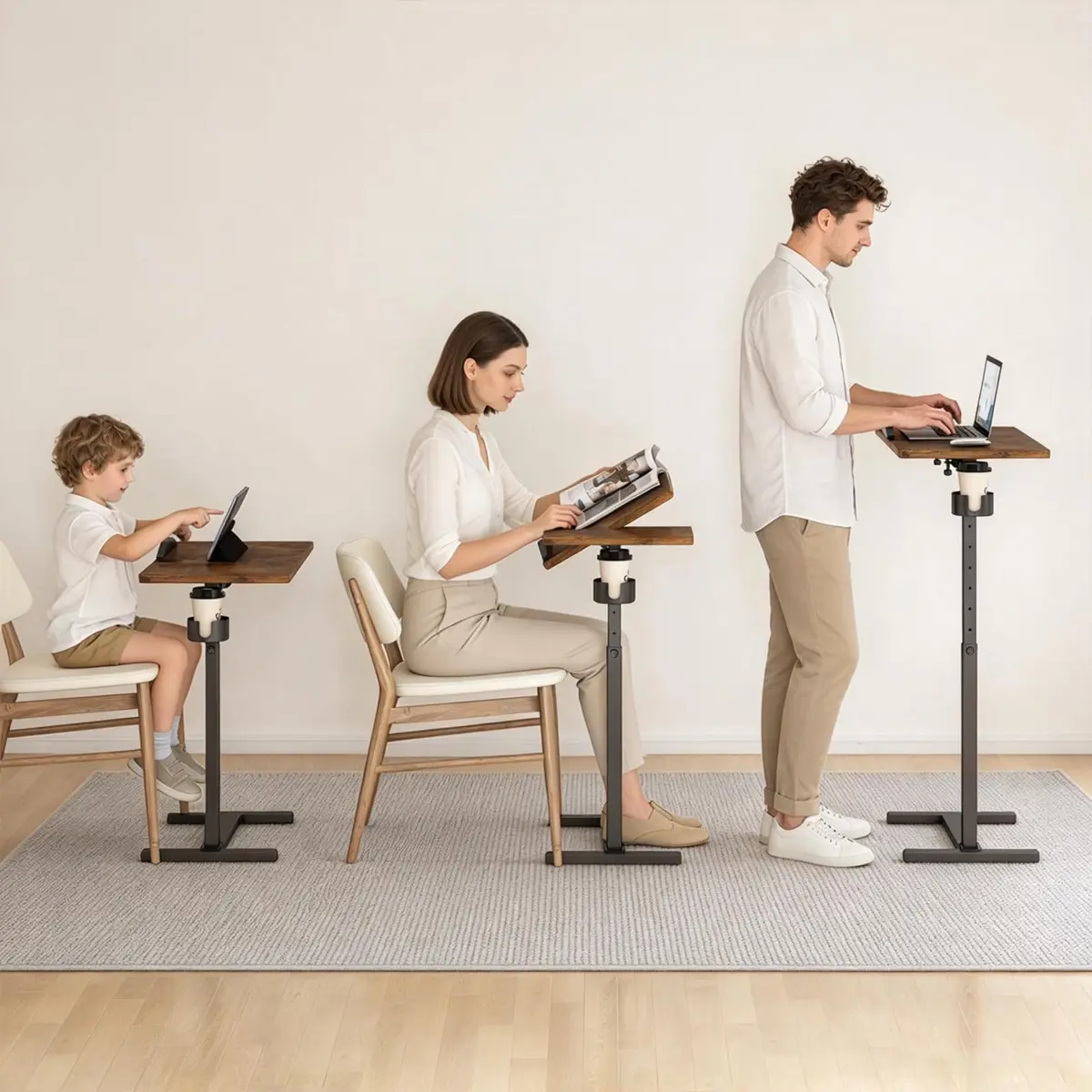 Mesa para Notebook com Rodízios, Altura Ajustável 60-90 cm Home Office | Mesa de Escritório e Estudo, Mesa para Notebook e Home Office, Tampo em MDF e Estrutura de Ferro, Fácil de Mover e Guardar