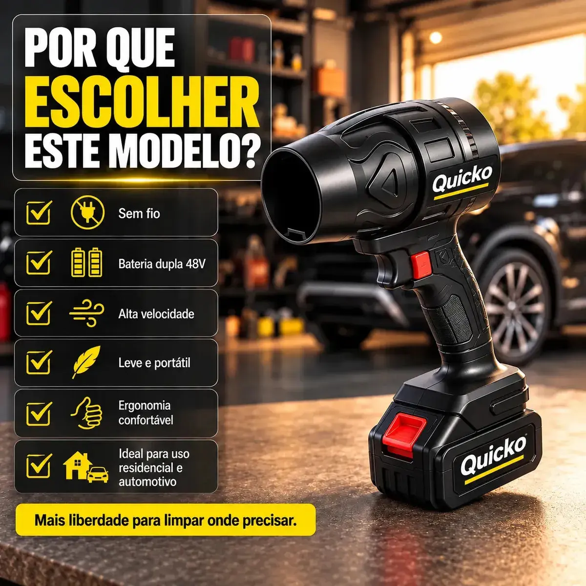 Soprador Turbo Portátil OUHAI 48V 1050 W com 2 Baterias de 2 Ah 210 km/h Preto thumbnail 2