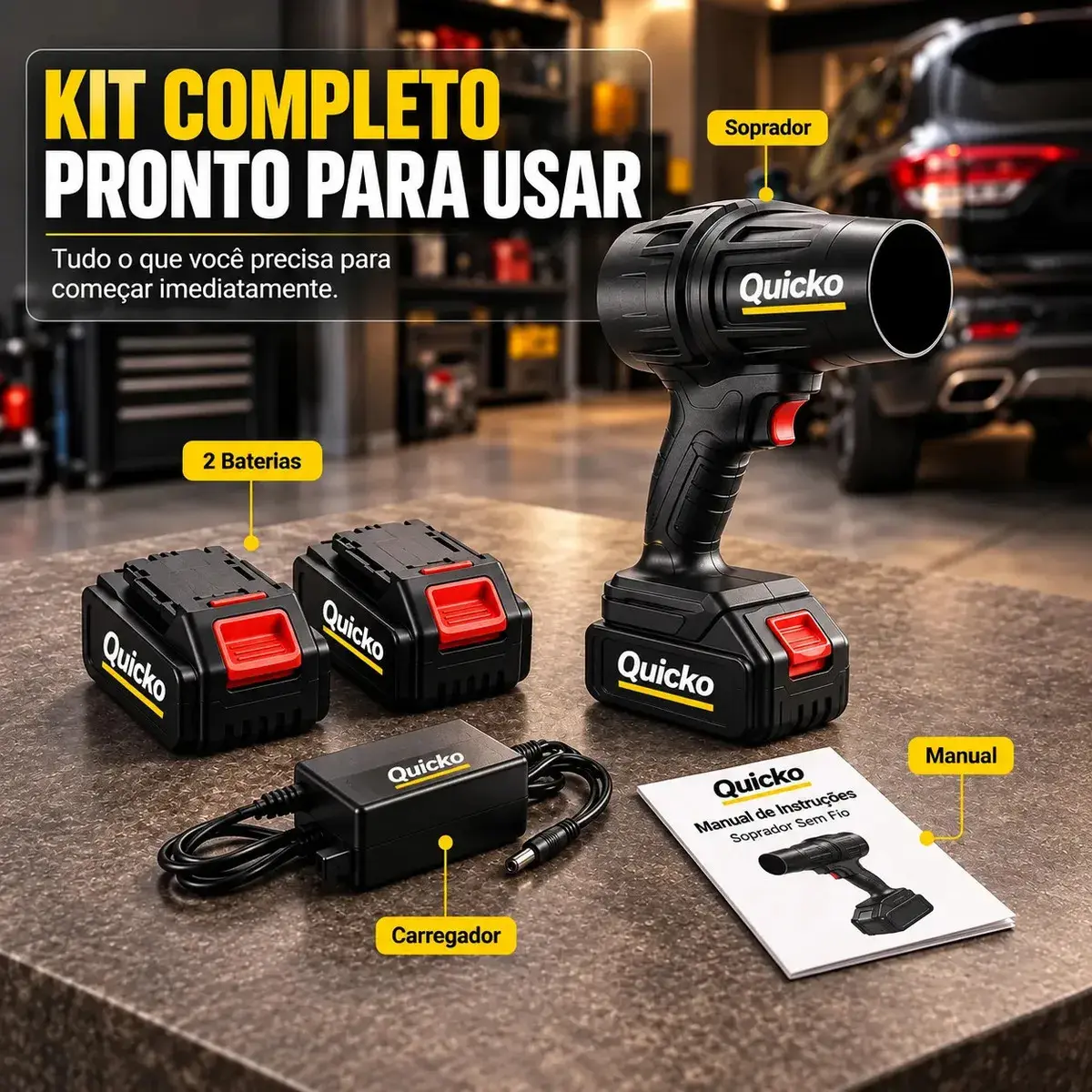 Soprador Turbo Portátil OUHAI 48V 1050 W com 2 Baterias de 2 Ah 210 km/h Preto thumbnail 3