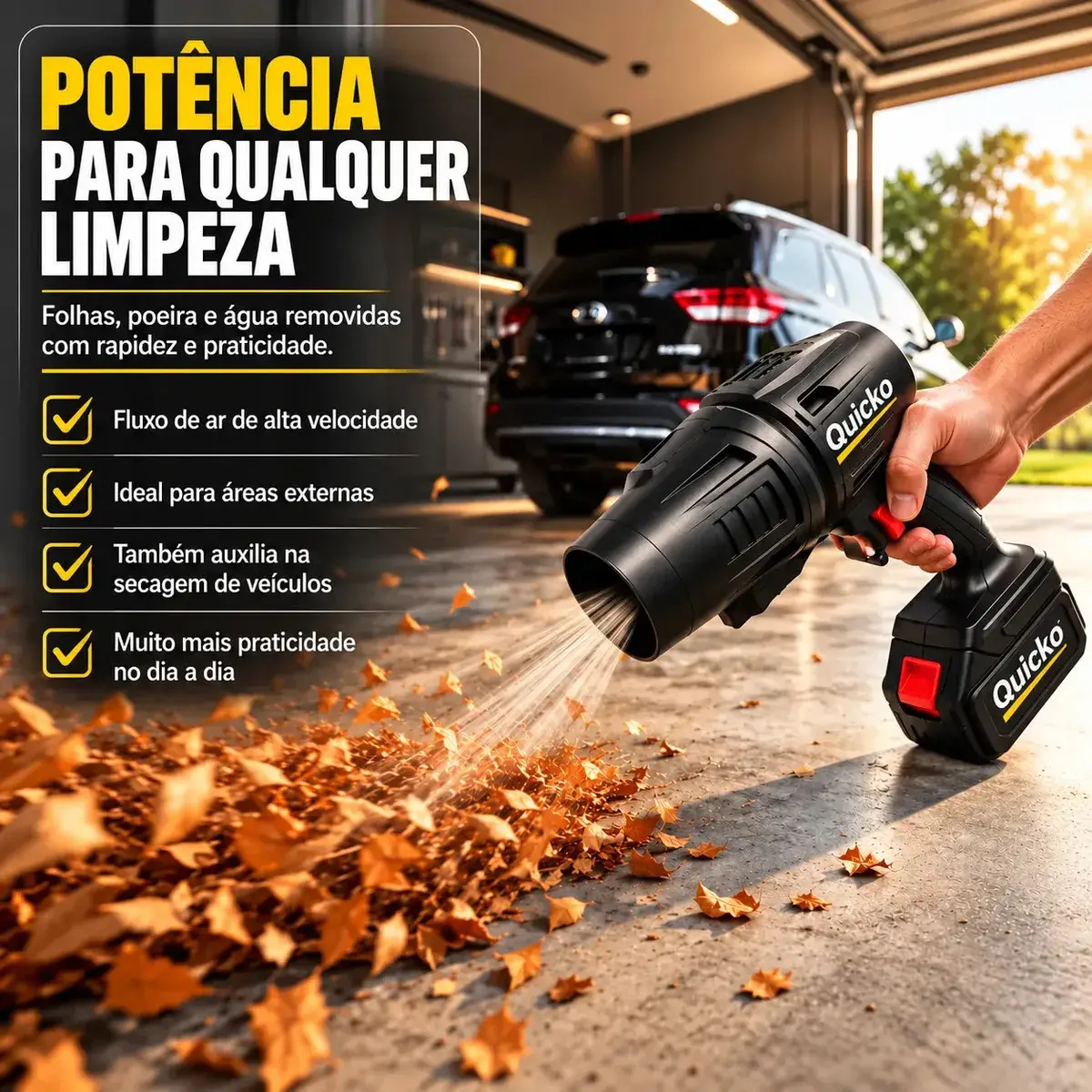 Soprador Turbo Portátil OUHAI 48V 1050 W com 2 Baterias de 2 Ah 210 km/h Preto thumbnail 4