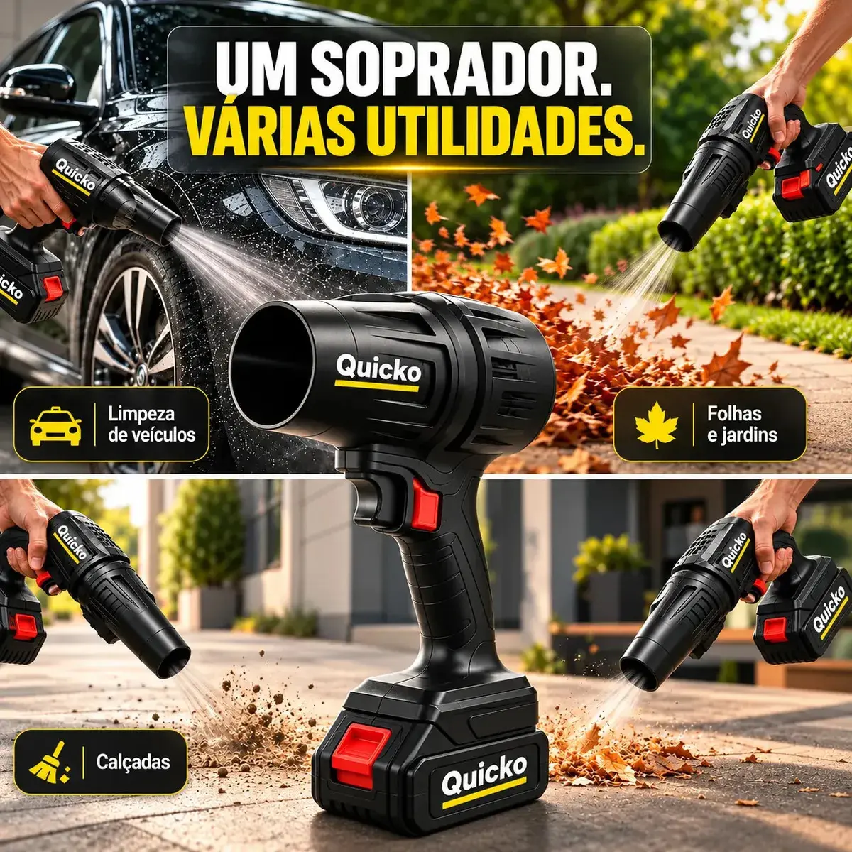 Soprador Turbo Portátil OUHAI 48V 1050 W com 2 Baterias de 2 Ah 210 km/h Preto thumbnail 5