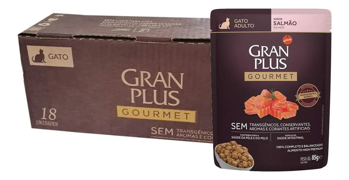 Ração Úmida GranPlus Gourmet Gatos Adultos Salmão 85g - Pack com 18 unidades - 1