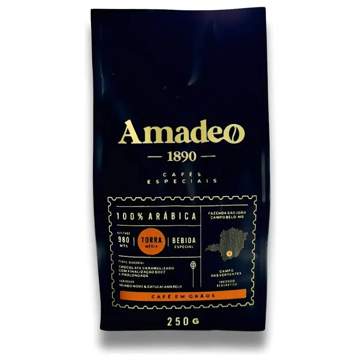 Café Especial Torrado Em Grãos Amadeo 1890 100% Arábica Especial 250g Torra Média Aroma Chocolate Caramelo Blend Mundo Novo Catucaí Amarelo Cultivo Alto Fazenda São João Minas Gerais