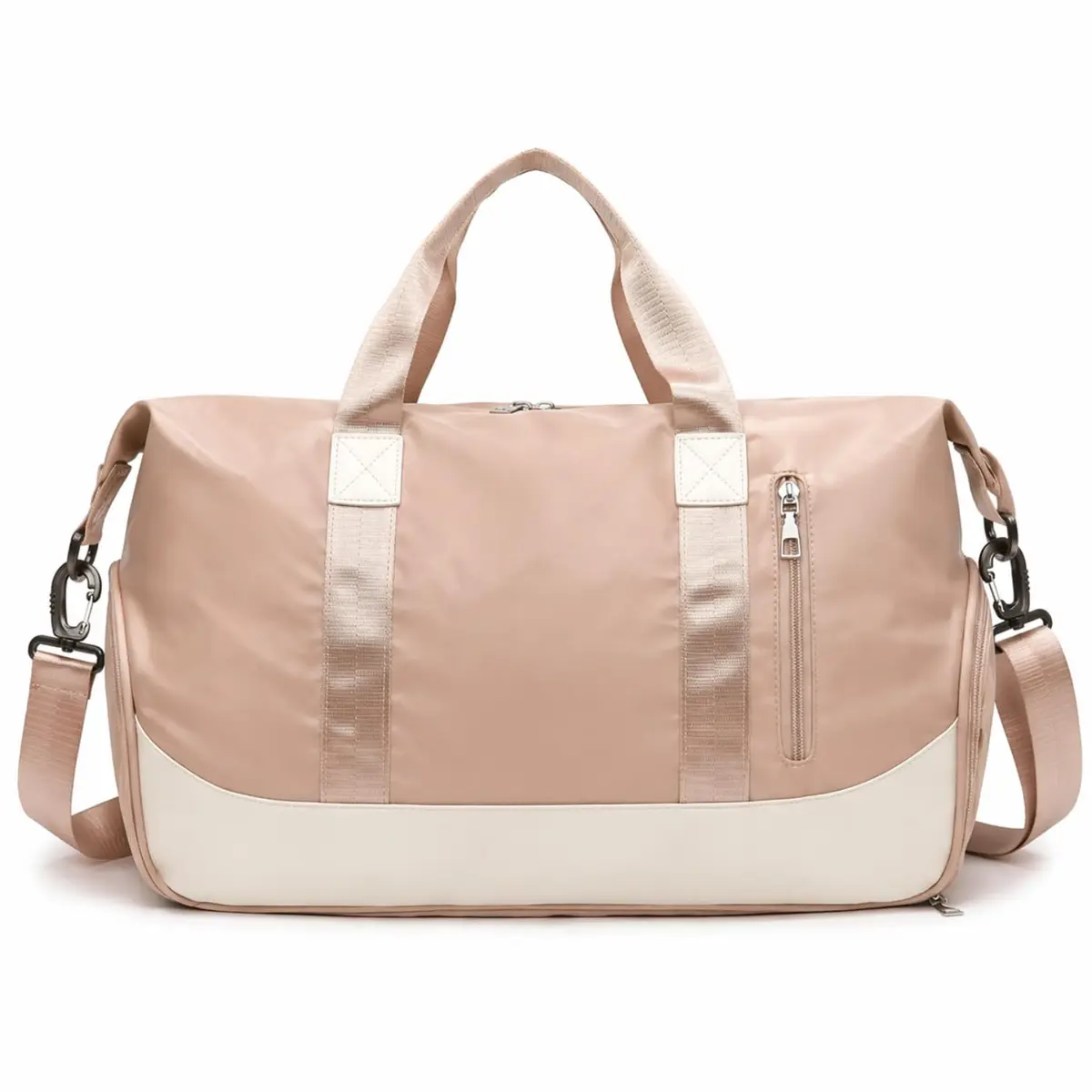 Mala de Mao Compacta de Viagem Feminina Funcional com Alca Transversal Bolsa de Viagem em Nylon Resistente com Bolso para Sapatos Ajustavel Leve e Versatil Ideal e Uso Diario (Rosé Nude)