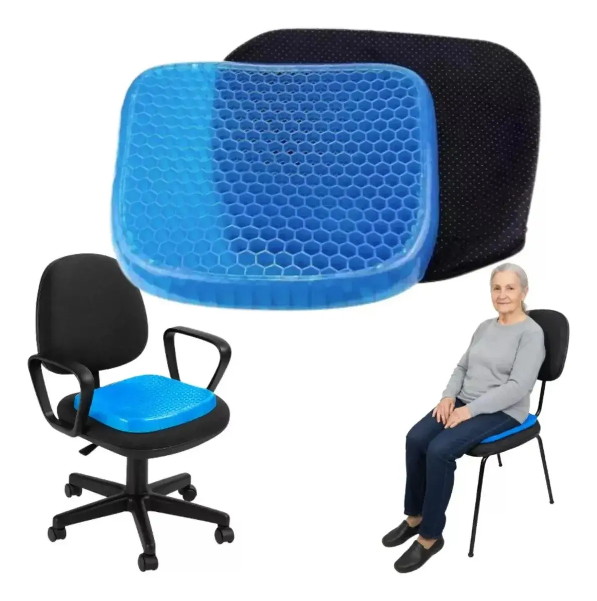 Assento De Gel Almofada Silicone Escaras Ortopédico Egg Sit Cor Azul Supermedy thumbnail 6