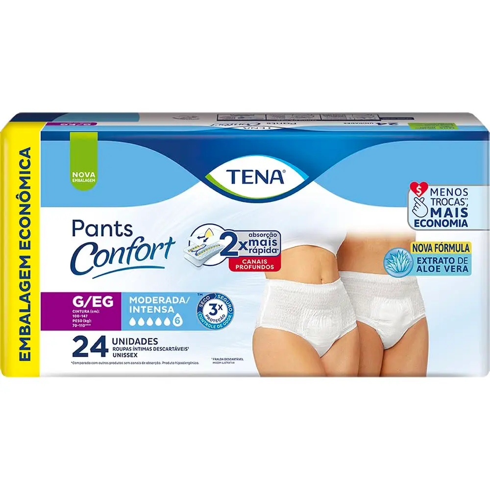 Roupa Íntima Tena Pants Confort, Tamanho G/EG, 24 Unidades