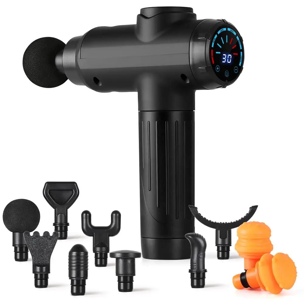 YARUIKE Massageador Muscular 30 Velocidades, 10 Cabeças, Motor Silencioso | Massageador Muscular Profundo com Tela LCD Touch, Bateria 6h, 35dB Silencioso para Costas, Ombros, Pernas e Pós-Treino