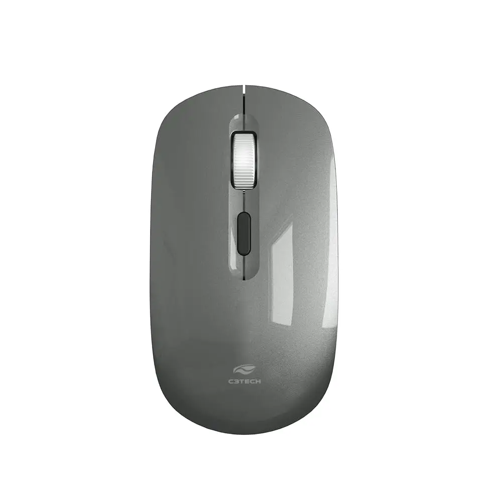 Mouse Sem Fio C3Tech M-W80GY Cinza bateria Recarregável, Ergonomico, Ambidestro, Botão Scroll Metálico, 1600 DPI, Silencioso, Compatível com Windows, Linux, MacOS - 1