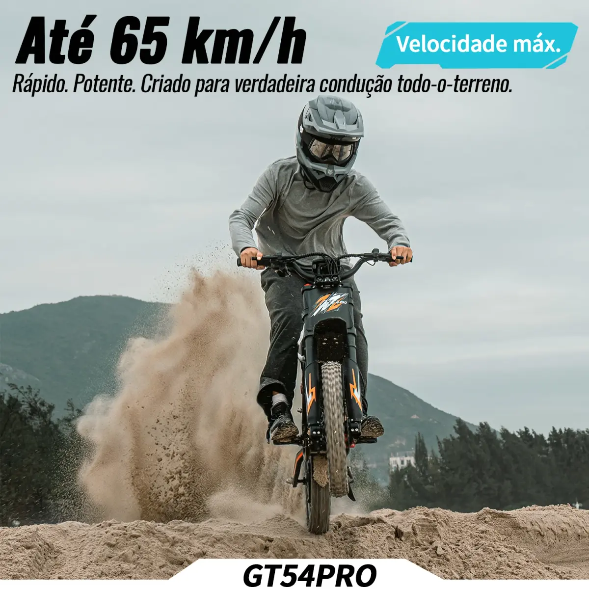 Bicicleta Elétrica Ridingtimes 60V 25AH, Bicicleta Elétrica Off-Road de 60 Milhas, 3000W com Freio Hidráulico Duplo, Mountain Dirtbike GT54 PRO