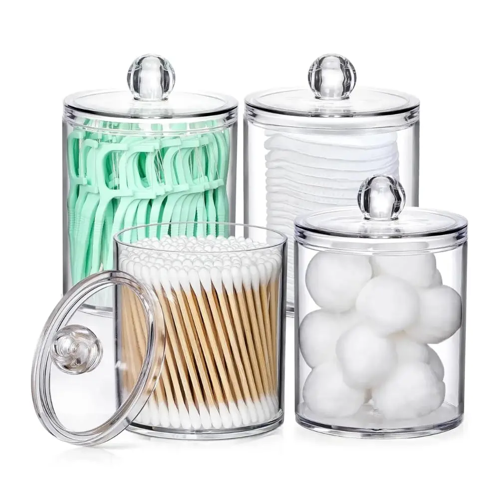 Combo 2 Potes Organizadores de Acrílico com Tampa – Porta Algodão, Cotonete e Maquiagem – Transparente, Elegante e Resistente - 1