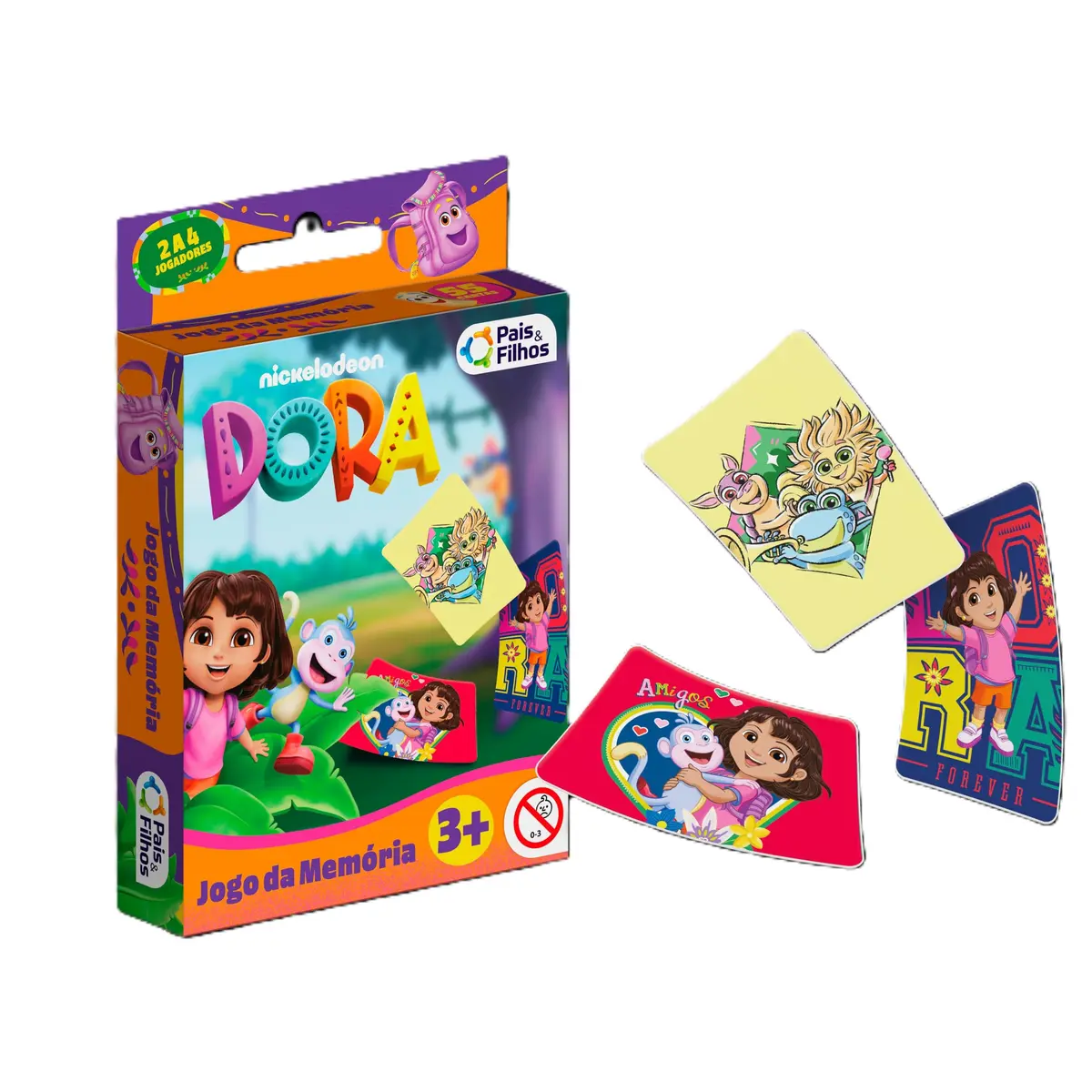 Pais & Filhos | Jogo da Memoria Dora | 2 a 4 Jogadores | 3+ | Nickelodeon | Cartas Ilustradas