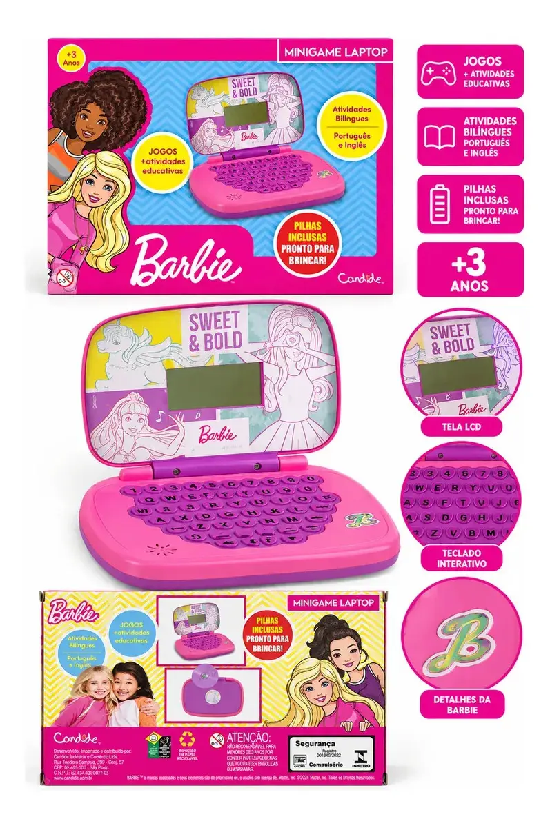 Minigame Laptop Barbie Educativo Bilíngue Candide Rosa - 1