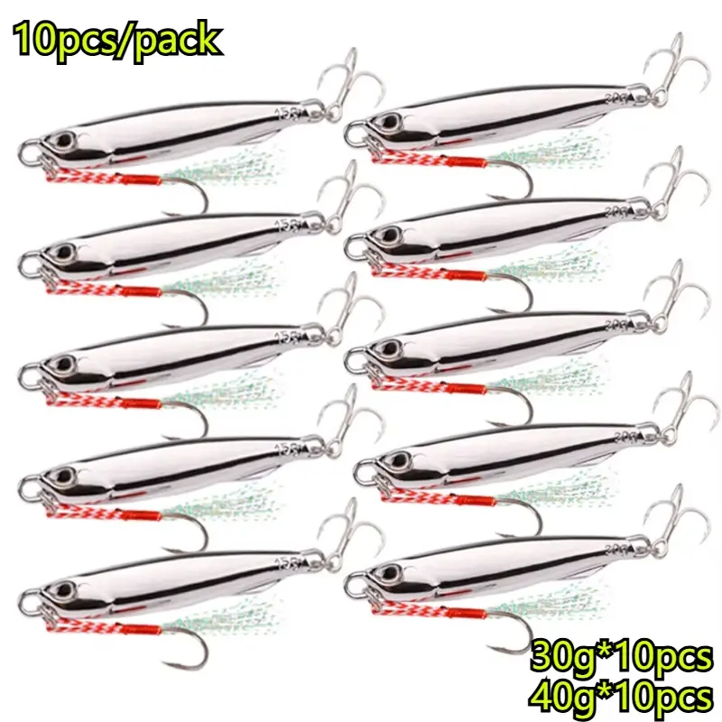 10 unidades/pacote isca de pesca de metal gabarito 30g 40g chapeamento prateado metal gabarito isca de pesca do mar isca de pesca de água salgada baixo enfrentar - 1
