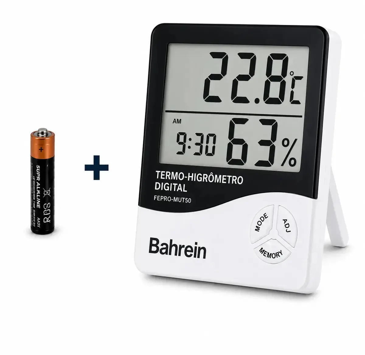 Termo Higrômetro Digital Bahrein para Medir Temperatura e Umidade com Relógio - 1