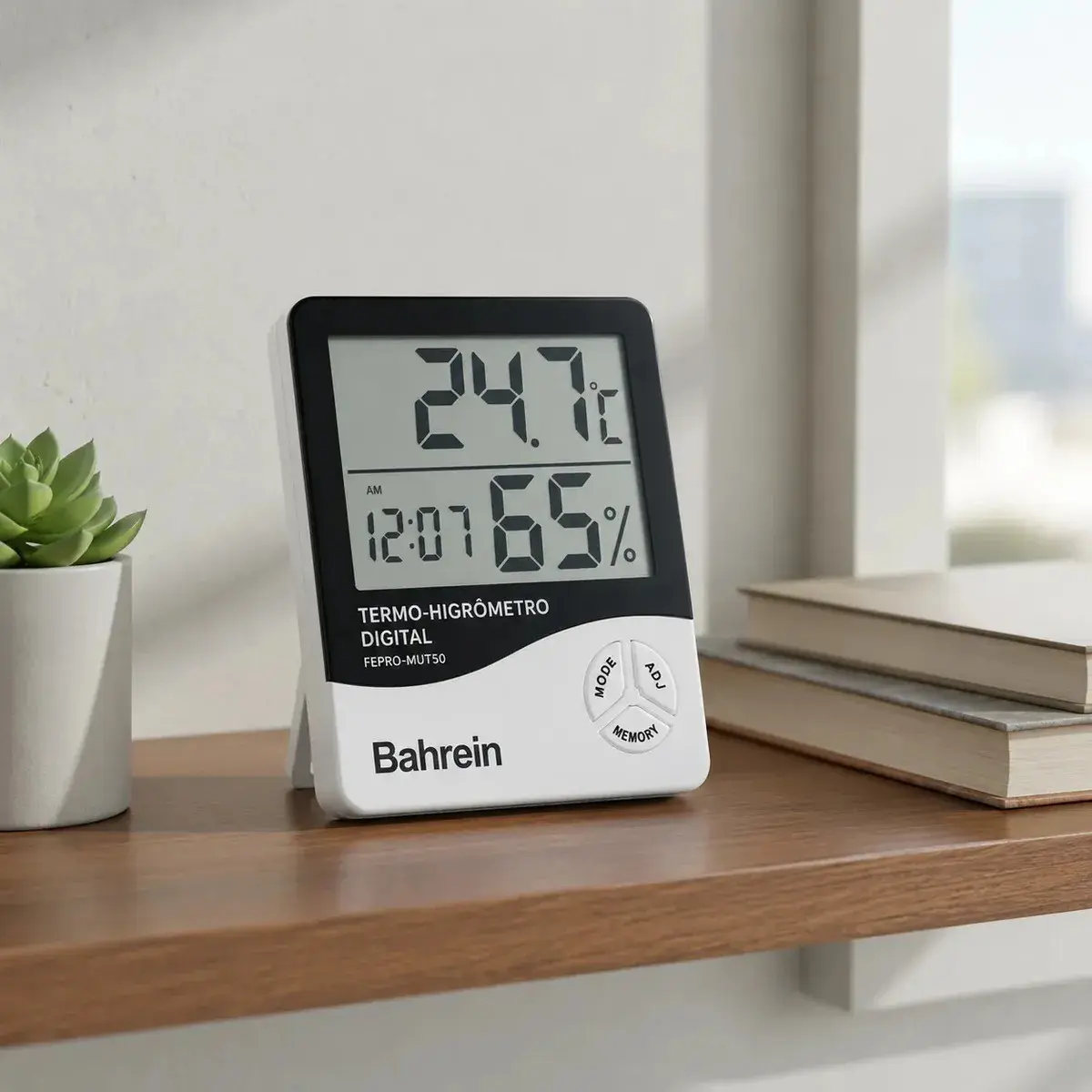 Termo Higrômetro Digital Bahrein para Medir Temperatura e Umidade com Relógio thumbnail 4