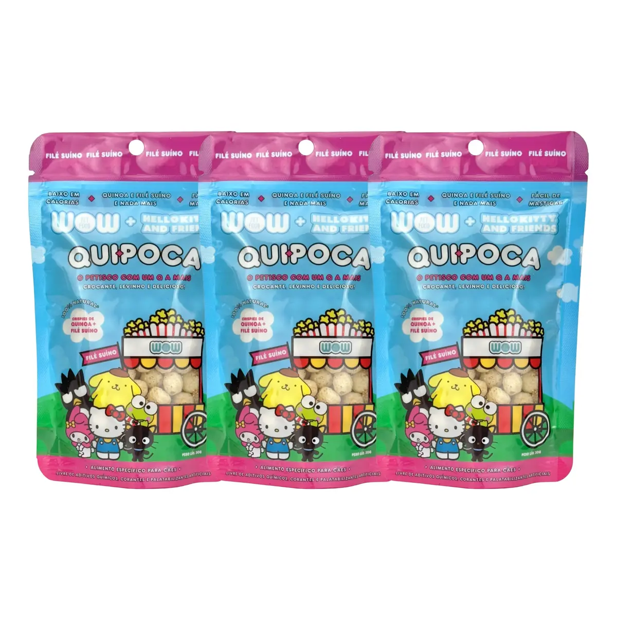 Petisco Natural para Cães Quipoca, Kit com 3 Unidades | Sabor Filé Suíno