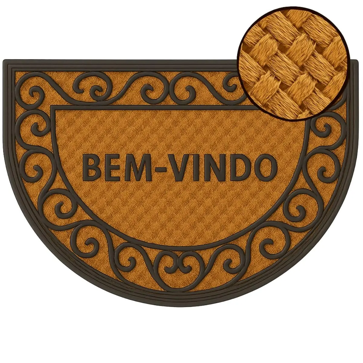 Tapete de Entrada Bem Vindo Fibra Natural Trançado Antiderrapante Capacho Emborrachado Decoração Estampado Resistente Porta Casa Apartamento Meia Lua Absorção Externo