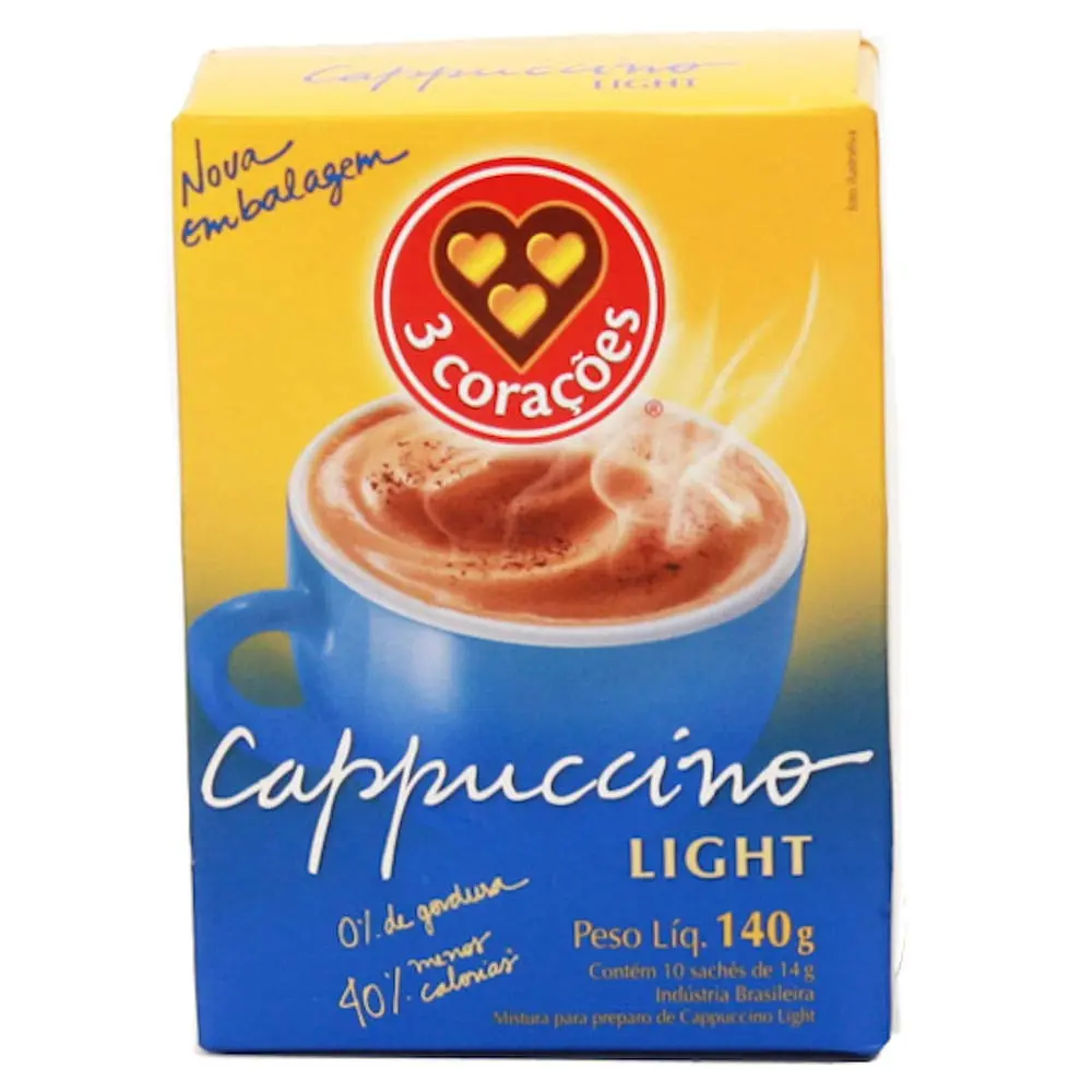 3 Corações - Cappuccino Solúvel Light - Caixa 140g - 10 Unidades, Pacote - 1