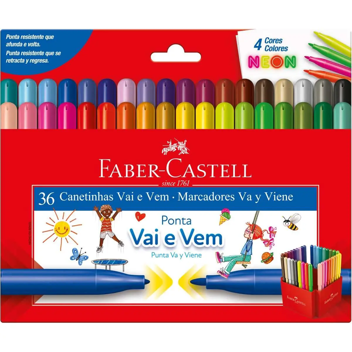 Canetinha Hidrográfica, Faber-Castell, 15.0136VVZF, Vai E Vem, 36 Cores Neon, Cor: Multicor - 1