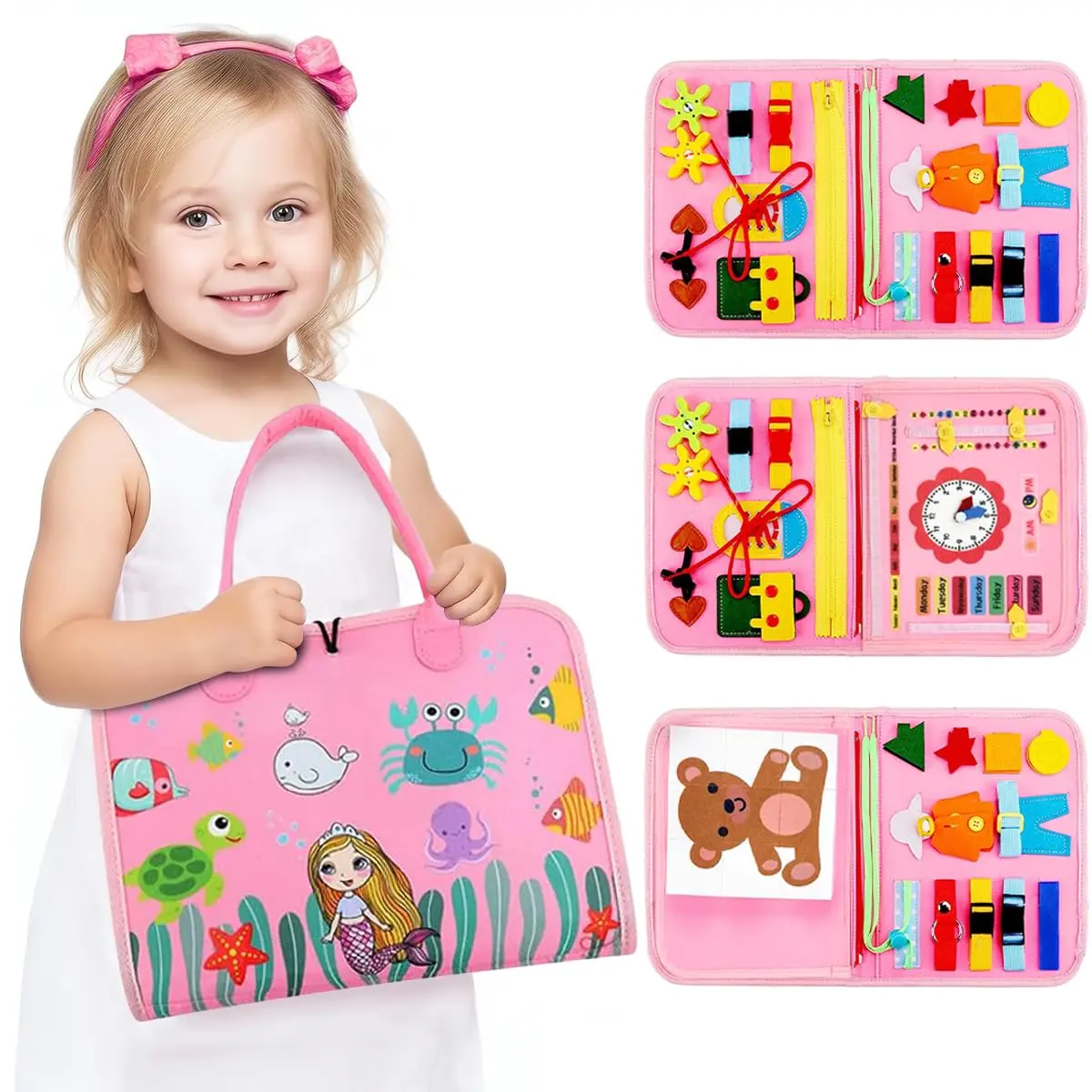 Placa de Montessori Sensorial para Crianças Brinquedo Educativo (Rosa)