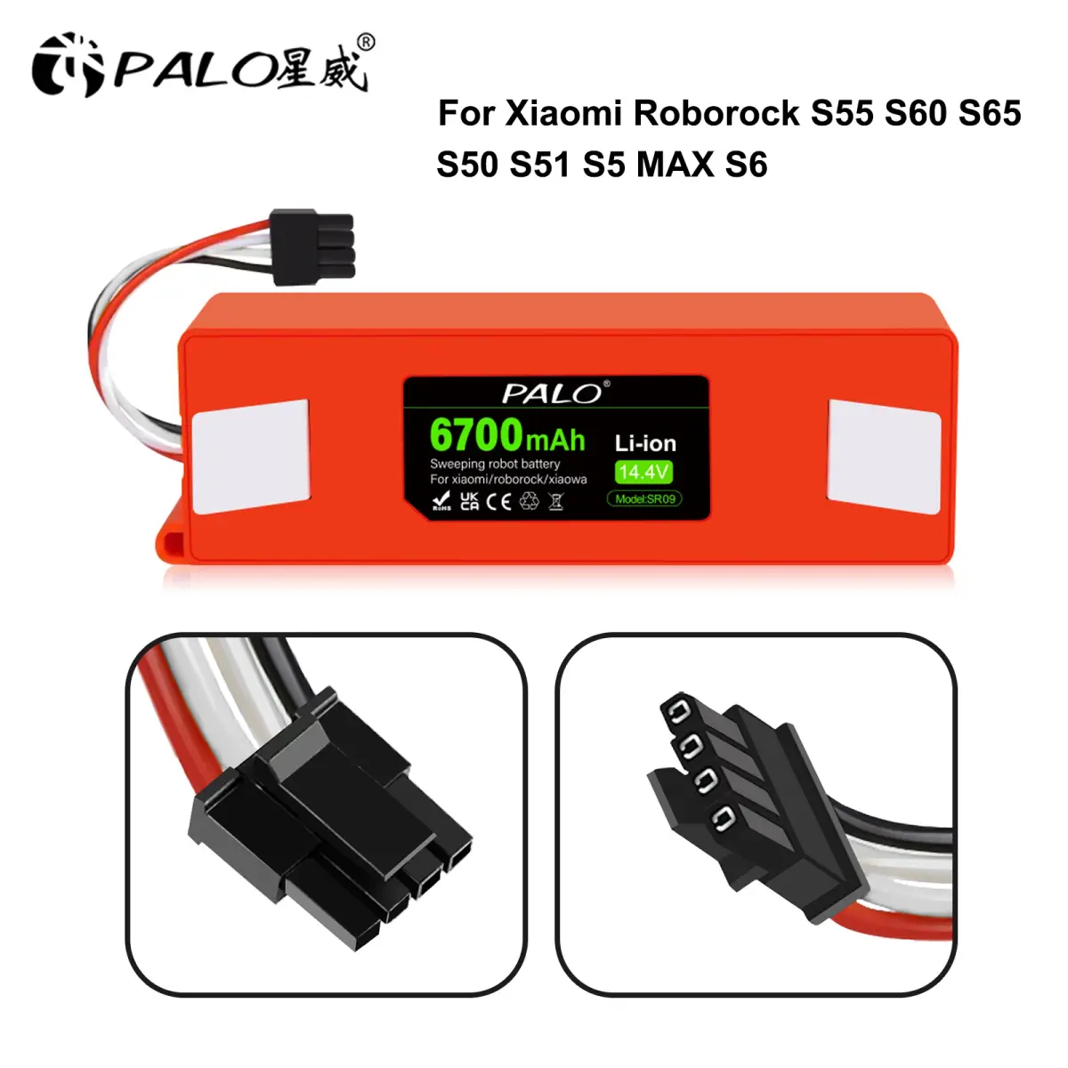 Bateria de íon de lítio de substituição para aspirador de pó robô Xiaomi Mijia 14,4 V 6500 mAh para Roborock E5 S5 S50 S51 S55 S60 S65 S6 S7 Q7 Pure MaxV